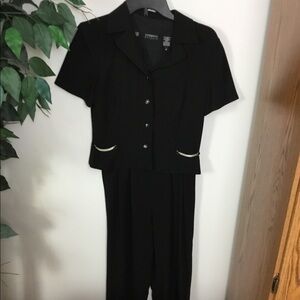 Liz Claiborne size 4 black jumpsuit w/silver detail & zippered lining …